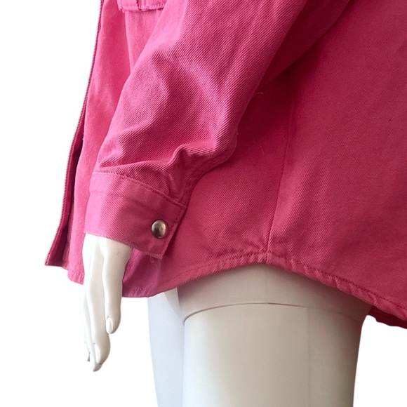 NWT Women’s Shacket Small Oversized Pink Trucker 100% Cotton Overshirt Barbie - Picture 4 of 7